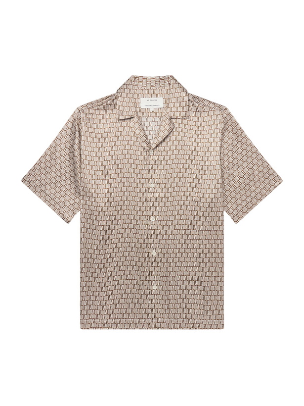 Photo: Frescobol Carioca - Roberto Camp-Collar Printed Silk-Voile Shirt - Brown