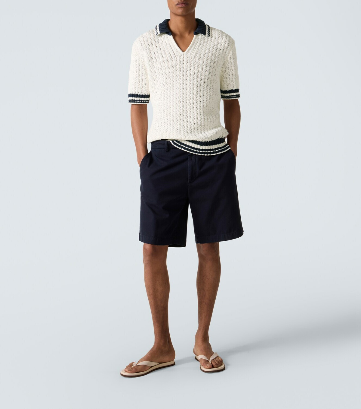 Orlebar Brown Swift crochet striped cotton polo shirt