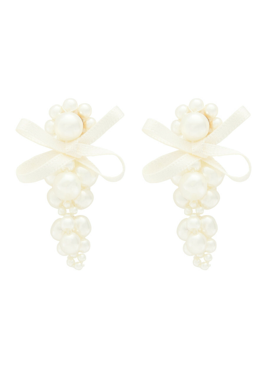 Simone Rocha Petite Bow Faux Pearl-embellished Earrings - One Size