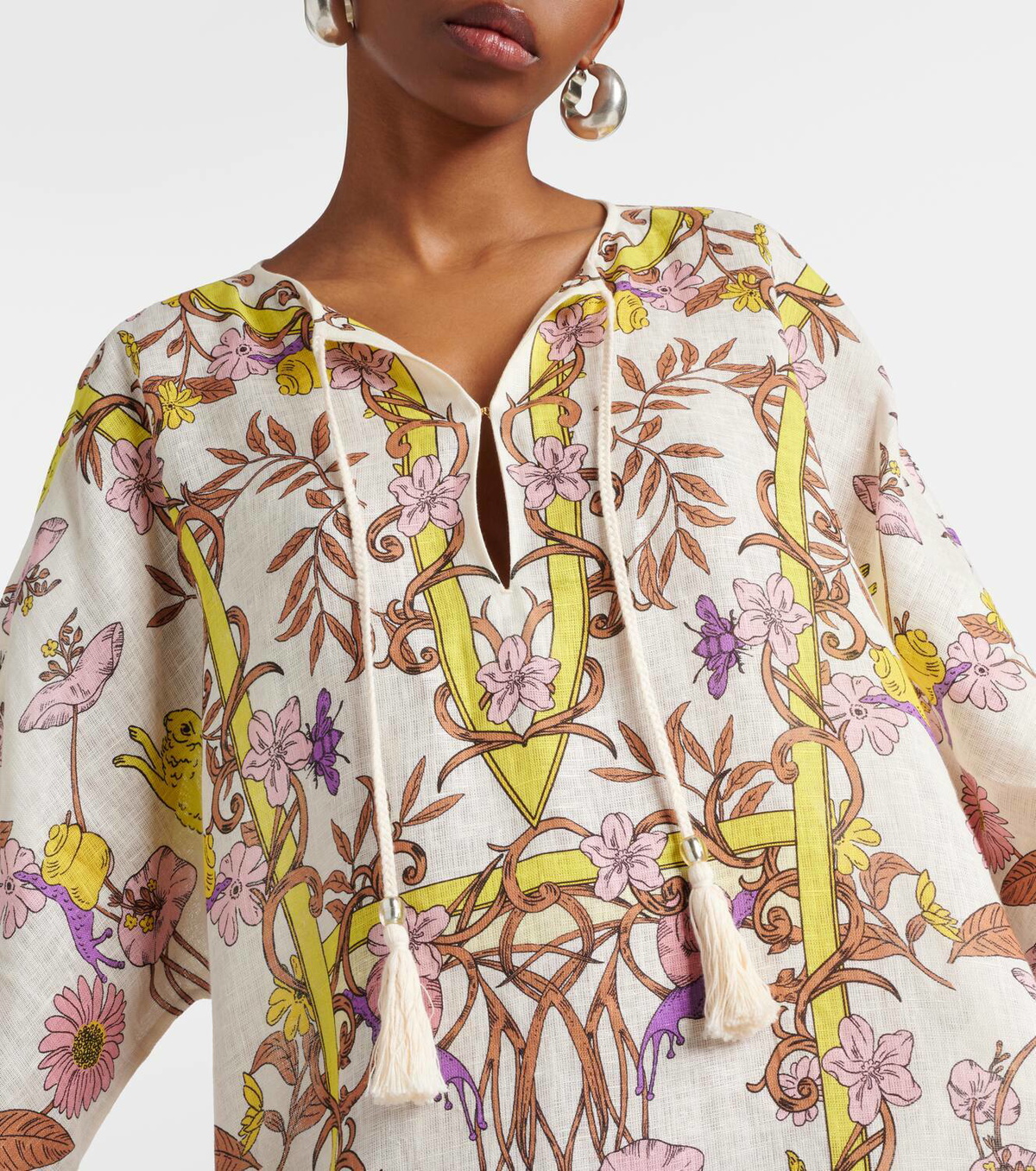 【送料 関税込】Tory Burch Printed linen kaftan カフタン Printed linen kaftan in white - Tory Burch | Mytheresa