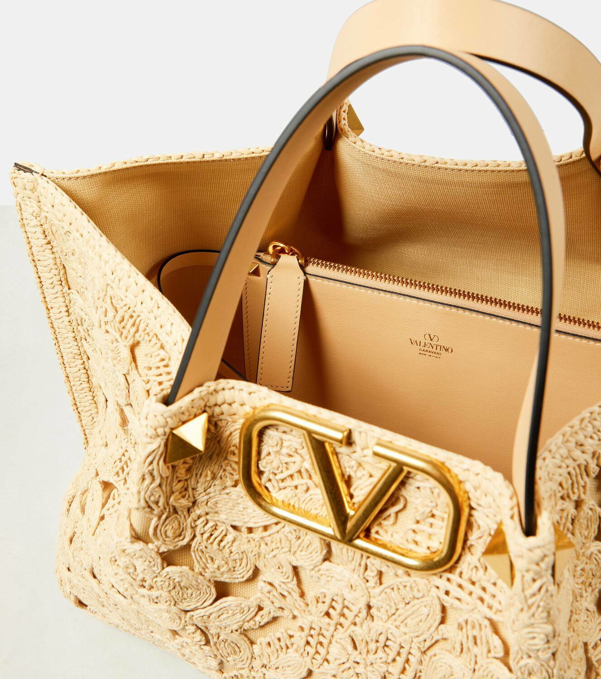 Valentino Garavani VLogo Medium floral raffia-effect tote