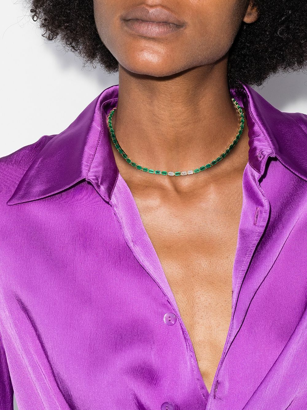 SHAY 18K Yellow Gold Emerald And Diamond Tennis Choker