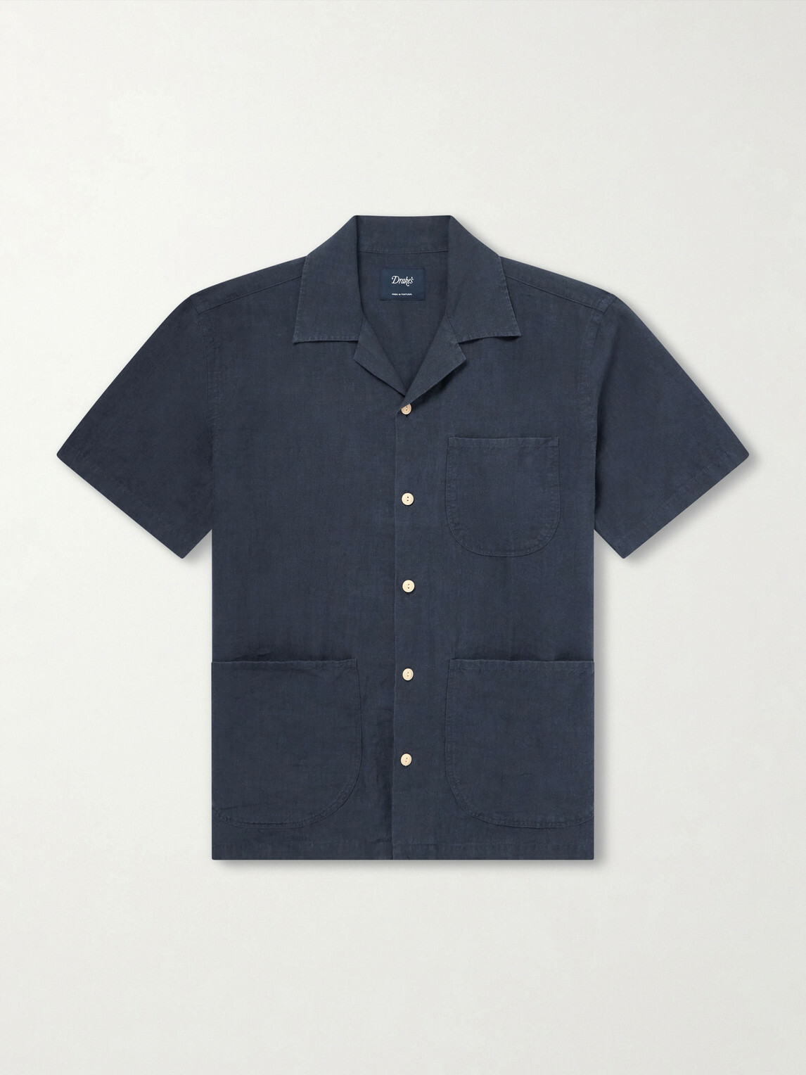 Drake's - Camp-Collar Linen Shirt - Blue