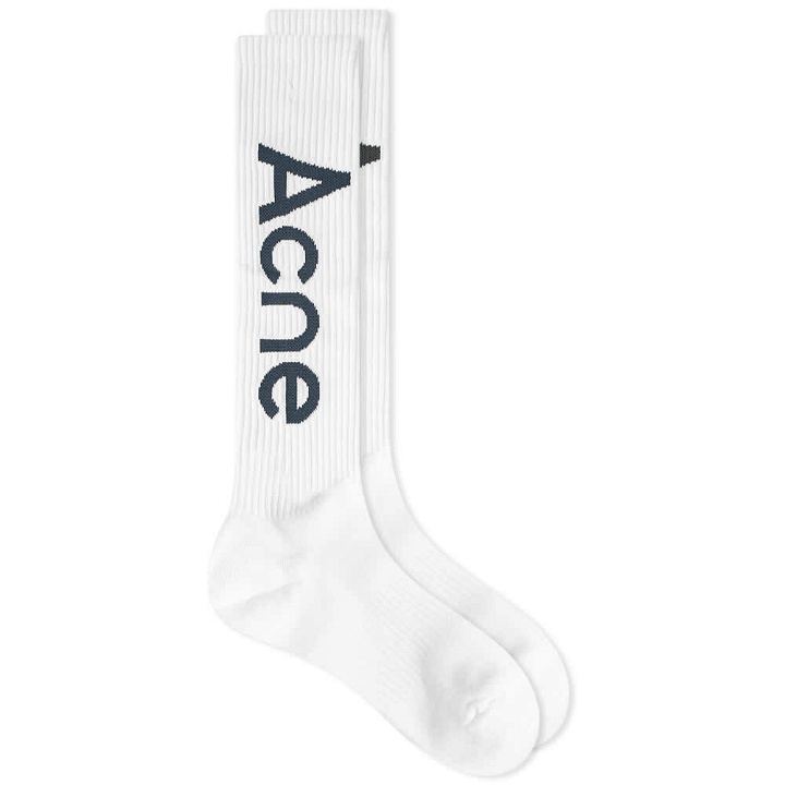 Photo: Acne Studios Men's Long Rib Logo Sock in White/Charcoal