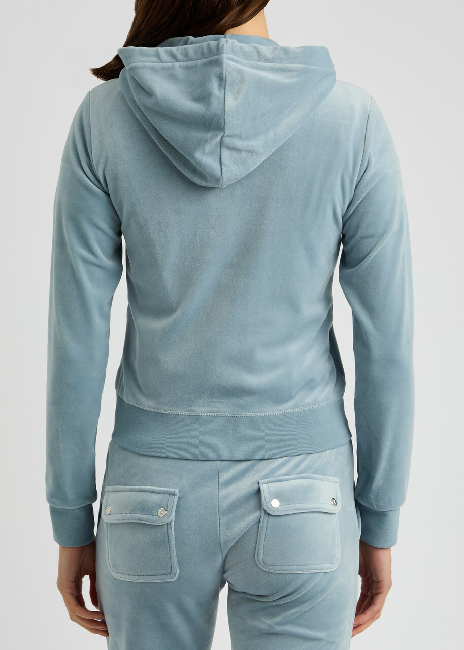 Juicy Couture Robertson Hooded Velour Sweatshirt Light Blue