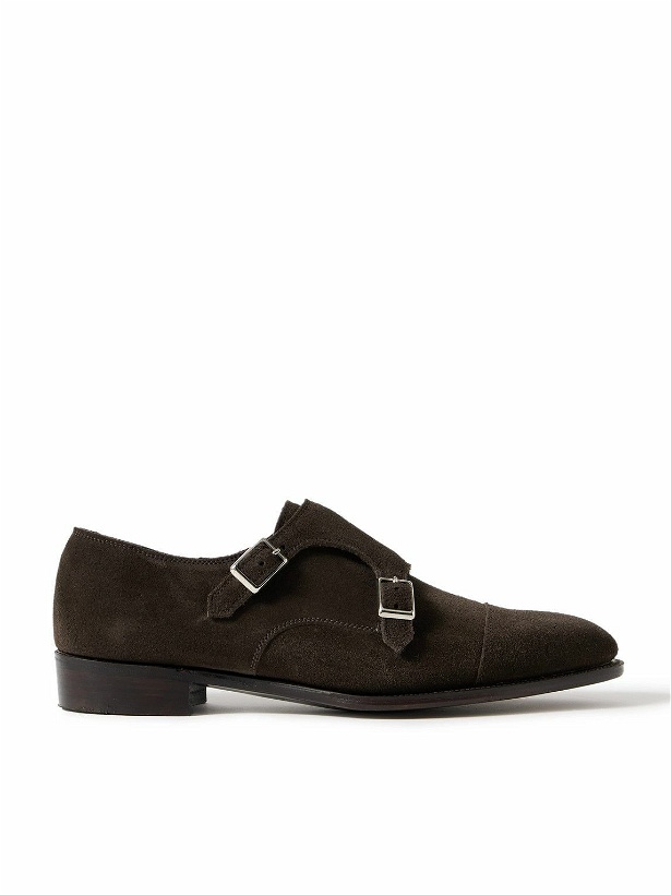 Photo: George Cleverley - Thomas Cap-Toe Suede Monk-Strap Shoes - Brown