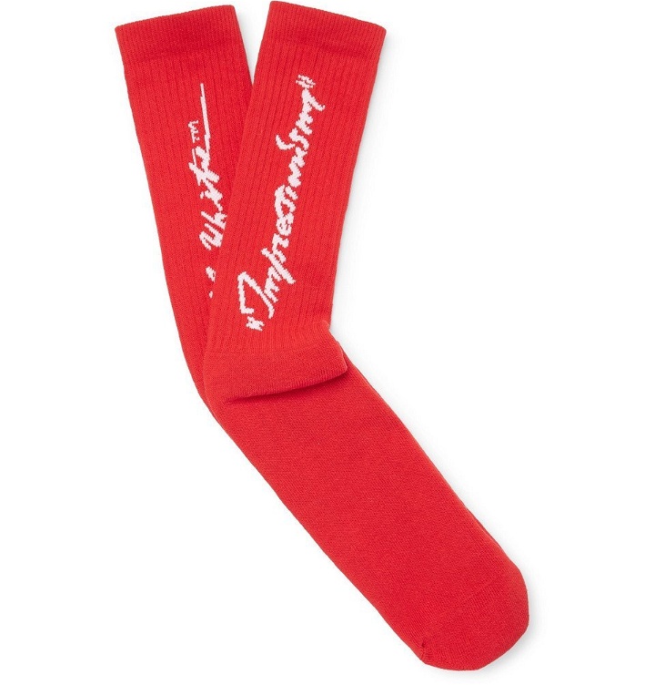 Photo: Off-White - Logo-Intarsia Stretch Cotton-Blend Socks - Men - Red