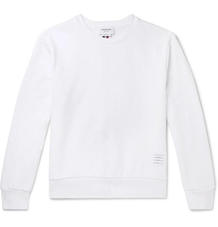Photo: Thom Browne - Stripe-Trimmed Loopback Cotton-Jersey Sweatshirt - White
