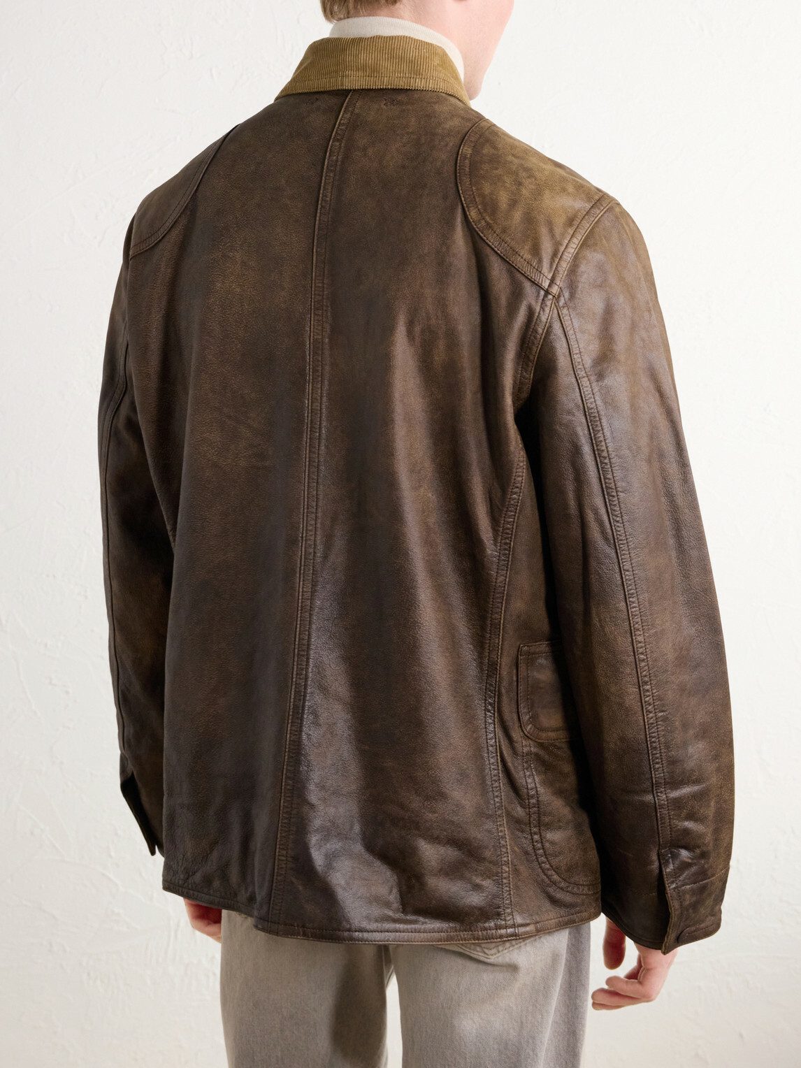 RRL - Corduroy-Trimmed Leather Jacket - Brown