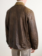 RRL - Corduroy-Trimmed Leather Jacket - Brown