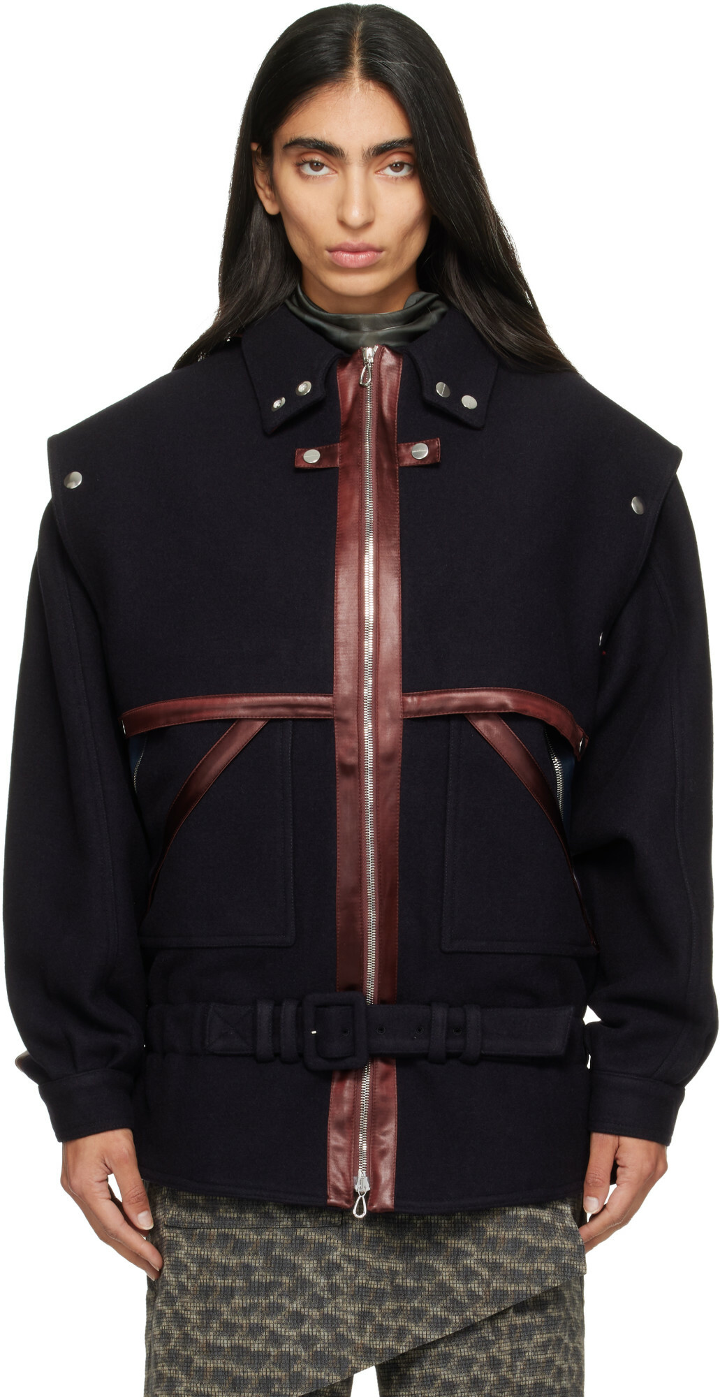 Kiko Kostadinov Navy Heron Belted Jacket