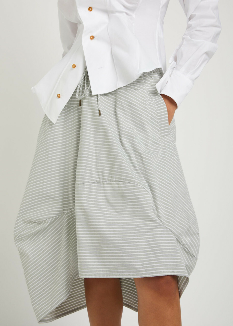 Vivienne Westwood Aerodrome Striped Asymmetric Cotton Midi Skirt White