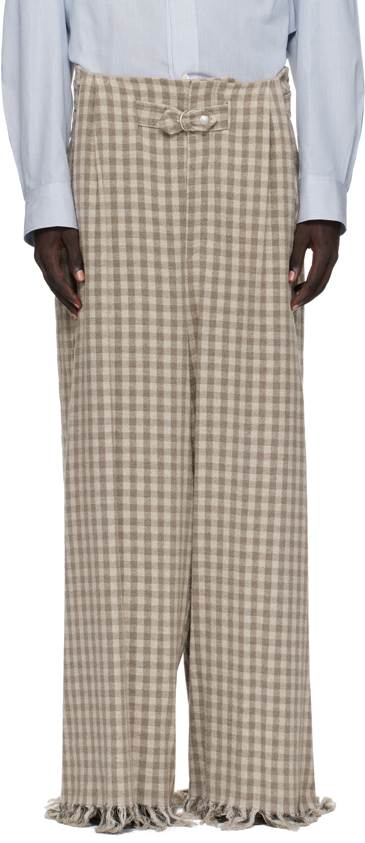 Hed Mayner Beige Check Trousers