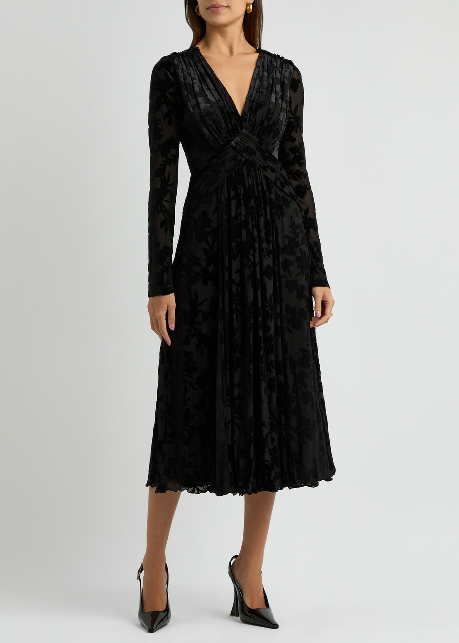 knee length dresses for ladies Mac Duggal 67942 Long Sleeve Formal Floral Dress main image 1