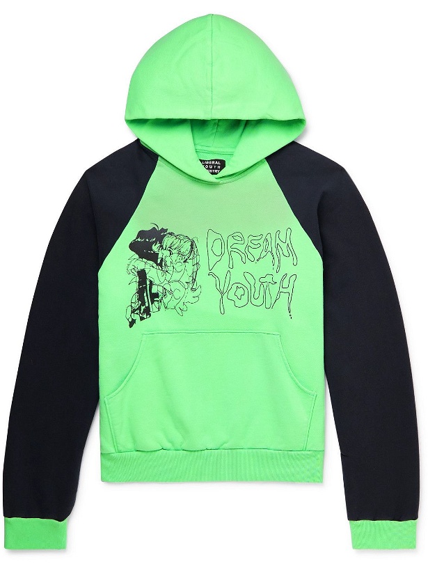 Photo: Liberal Youth Ministry - Logo-Print Two-Tone Cotton-Jersey Hoodie - Green