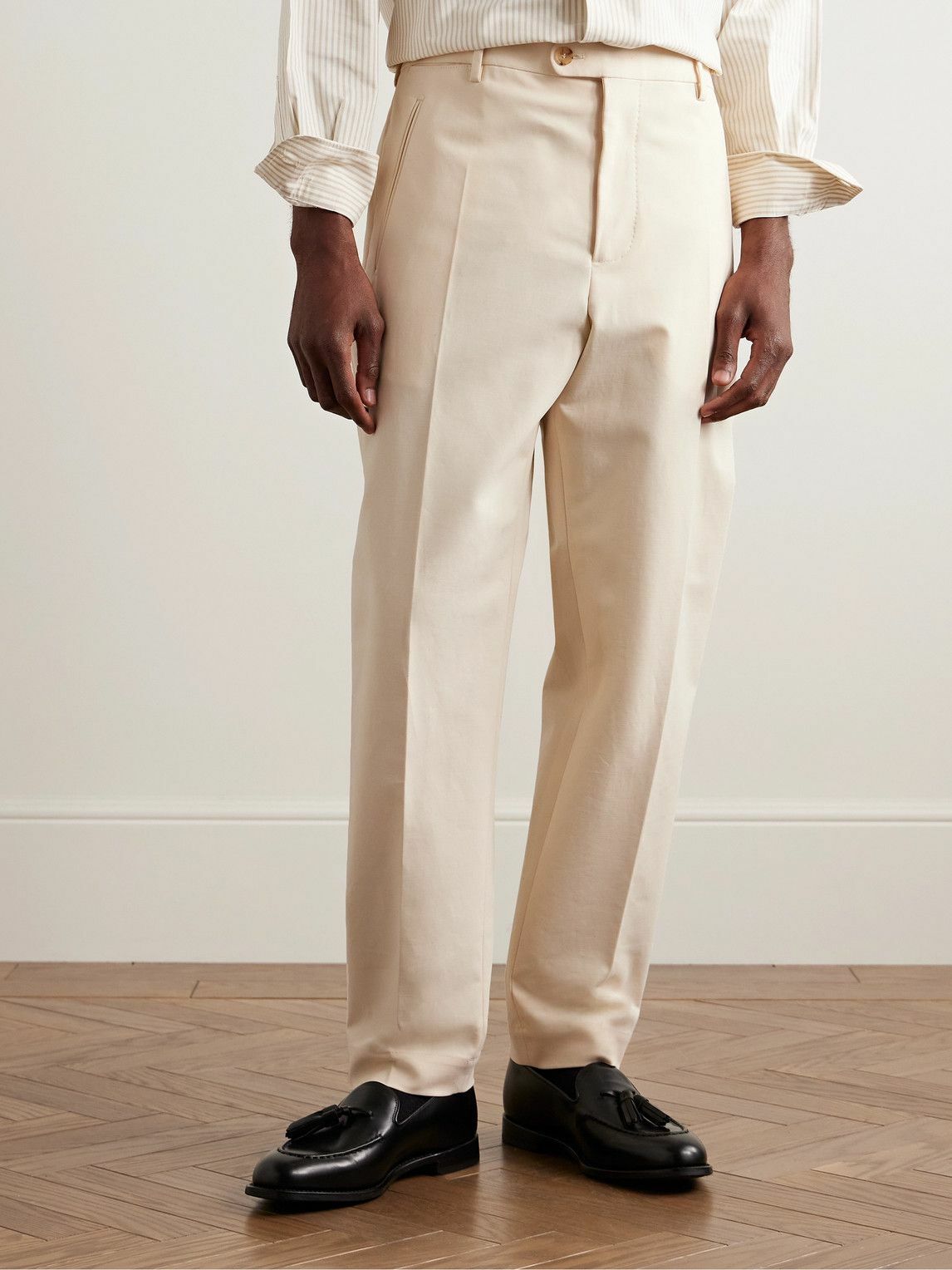 UMIT BENAN B - Straight-Leg Cotton-Blend Trousers - Neutrals UMIT BENAN B - Straight-Leg Cotton-Blend Trousers - Neutrals