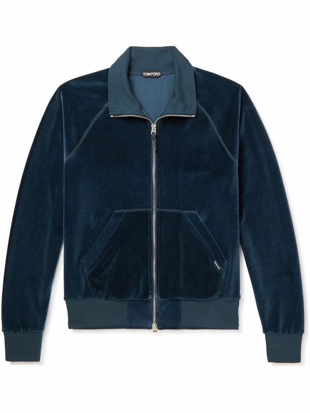 Photo: TOM FORD - Cotton-Blend Velour Track Jacket - Blue