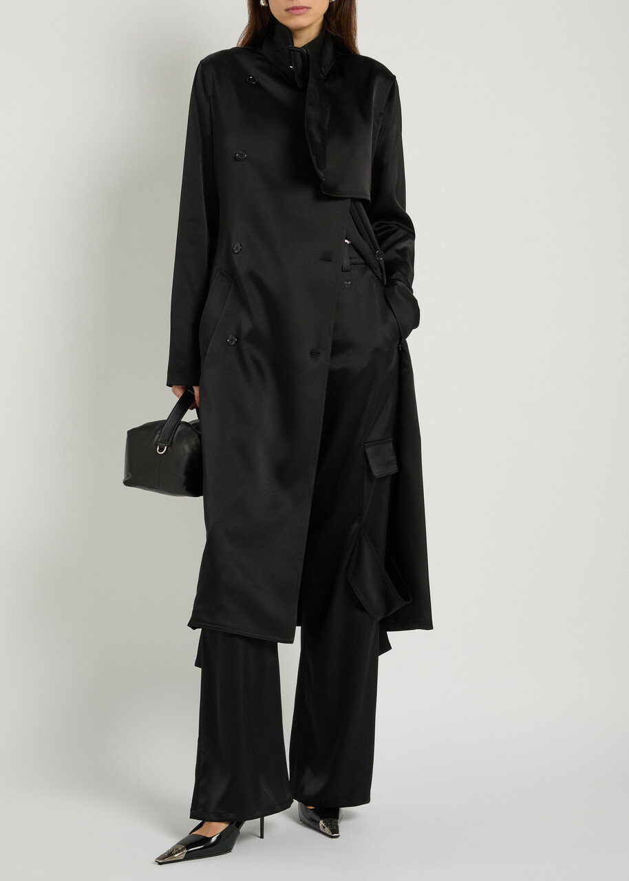 Courrèges Double-breasted Satin Trench Coat Black