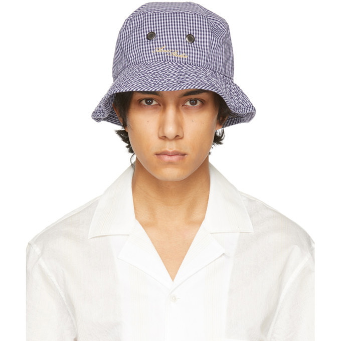 Photo: Acne Studios Blue and White Check Logo Bucket Hat