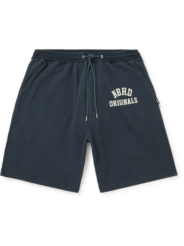 Photo: Neighborhood - Wide-Leg Logo-Flocked Cotton-Jersey Drawstring Shorts - Gray