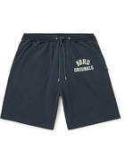 Neighborhood - Wide-Leg Logo-Flocked Cotton-Jersey Drawstring Shorts - Gray