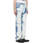 Telfar Blue and White Bleached Panelled Jeans