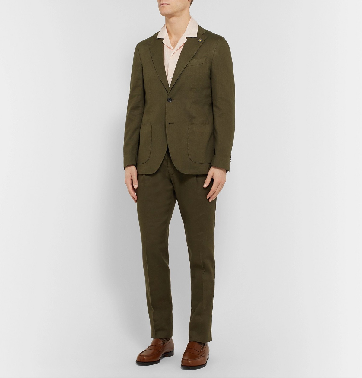 Lardini - Army-Green Slim-Fit Linen-Blend Suit - Green Lardini