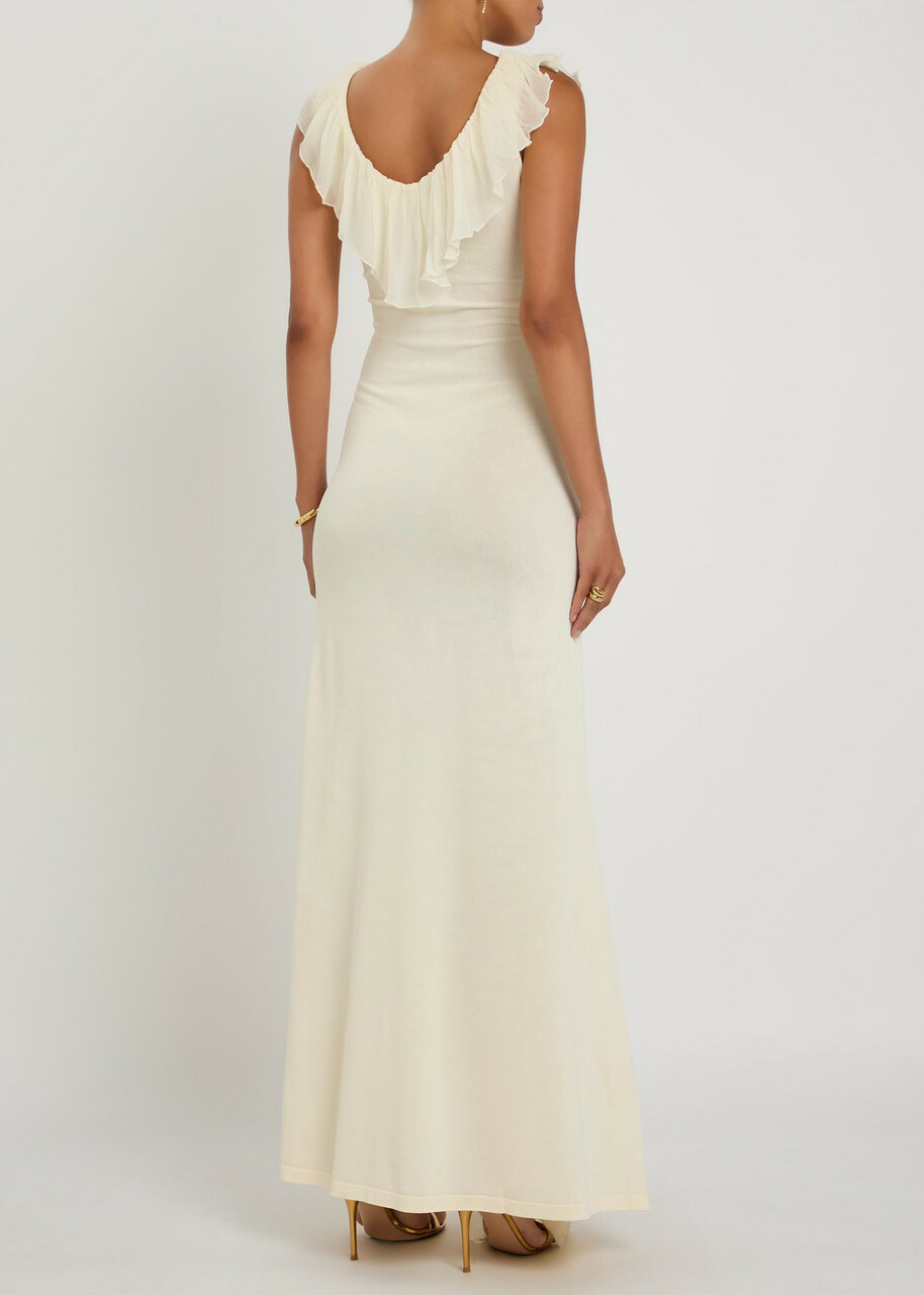 Aya Muse Rowan Ruffled Fine-knit Maxi Dress White
