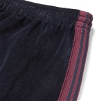 Needles - Logo-Embroidered Webbing-Trimmed Cotton-Blend Velour Track Pants - Blue