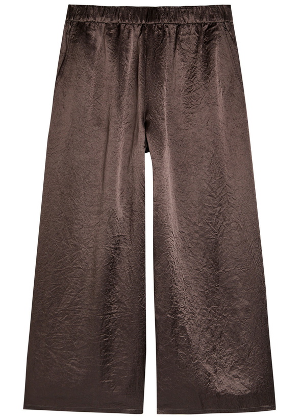 Photo: Eileen Fisher Crinkled Wide-leg Satin Trousers Brown