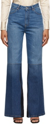 Victoria Beckham Blue Patchwork Flare Jeans