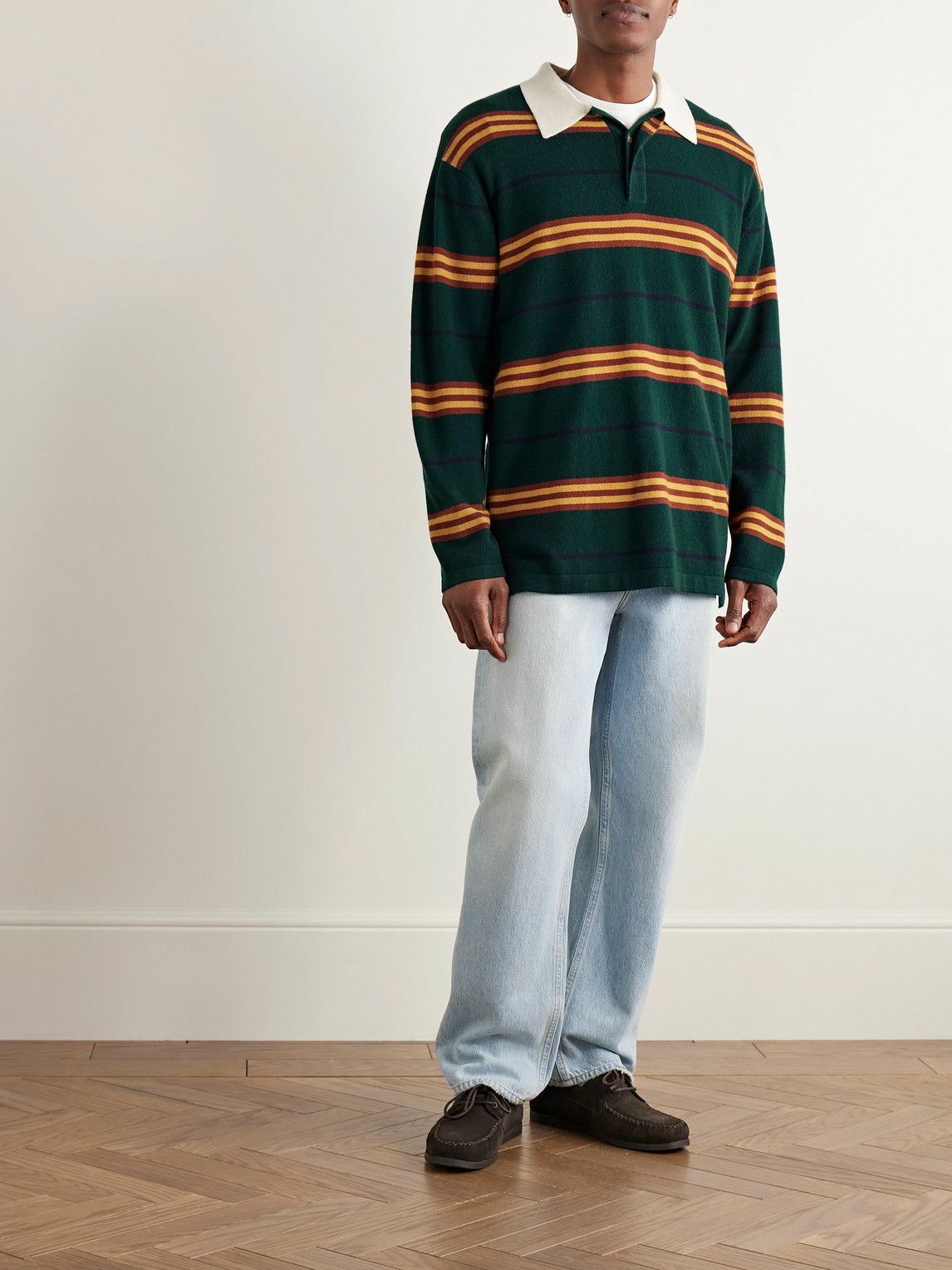Guest In Residence - Rugby Striped Cashmere Polo Shirt - Green