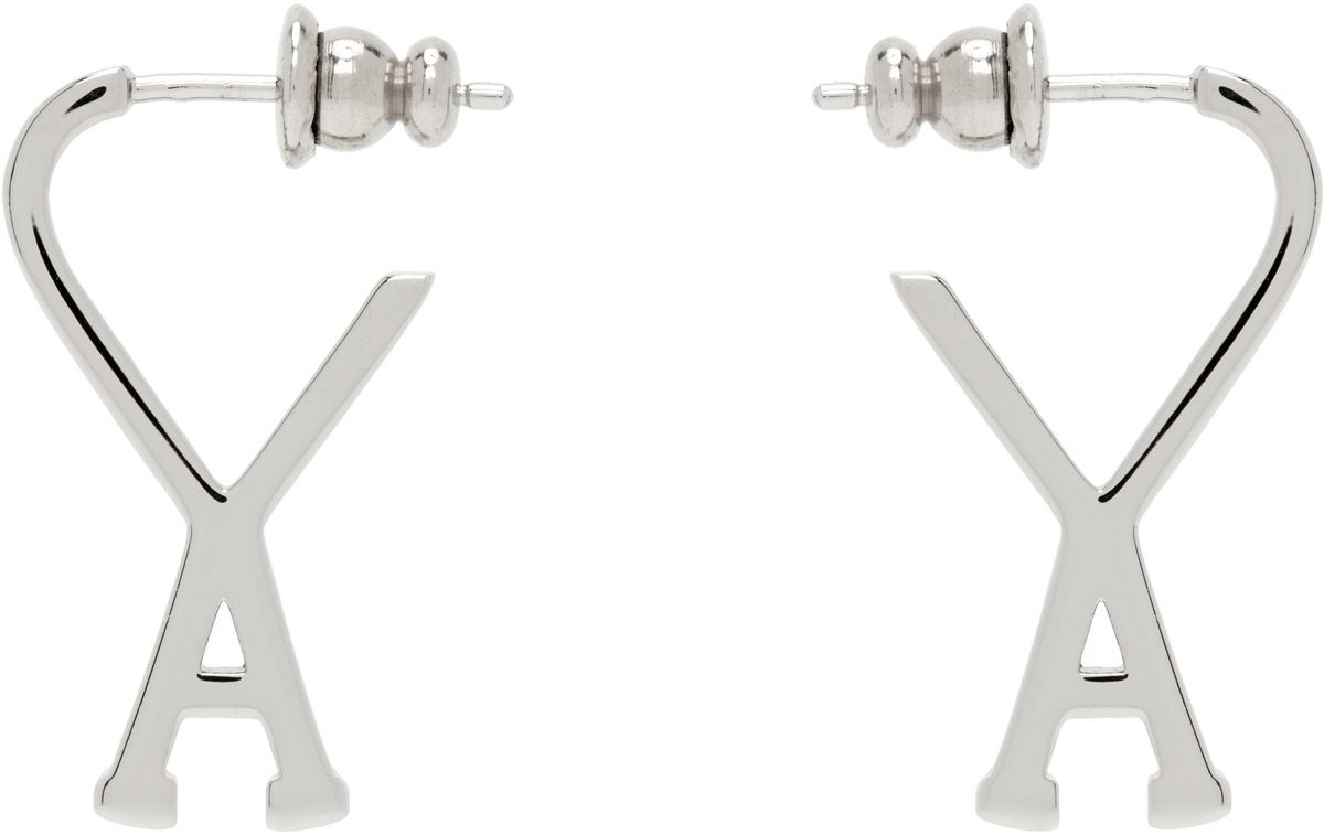 AMI Paris Silver Brass Small Ami de Coeur Hoop Earrings