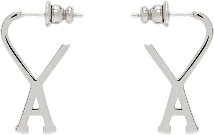 Photo: AMI Paris Silver Brass Small Ami de Coeur Hoop Earrings