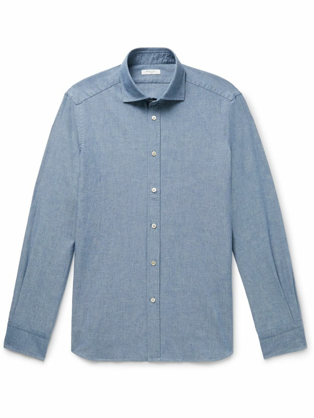 Photo: Boglioli - Slim-Fit Cutaway-Collar Cotton-Chambray Shirt - Blue