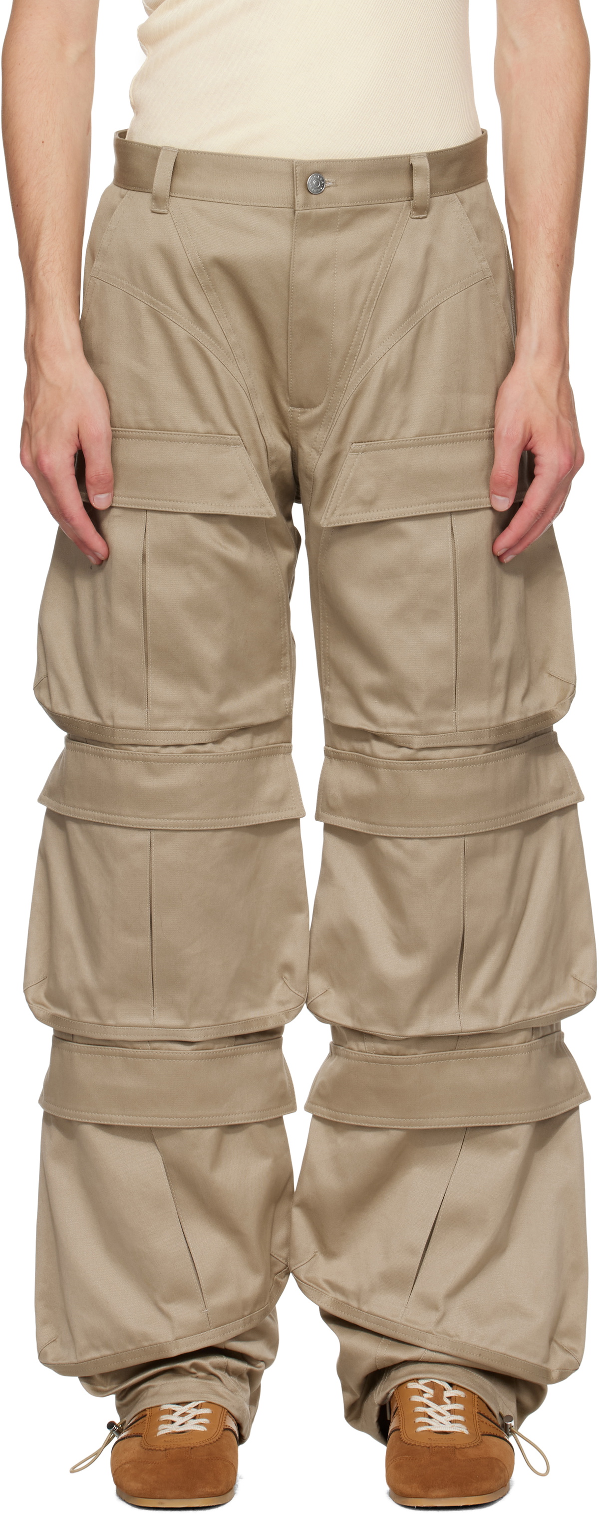 Mugler Beige Cinch Strap Cargo Pants