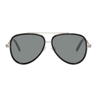 Alexander McQueen Black and Silver Aviator Sunglasses