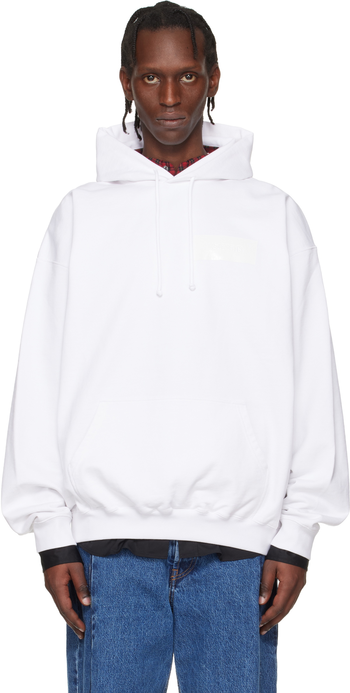 VETEMENTS White Taped Logo Hoodie