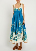 Alemais Luda Floral-print Linen Maxi Dress Blue