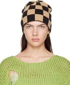 OPEN YY Beige & Black Chessboard Check Beanie