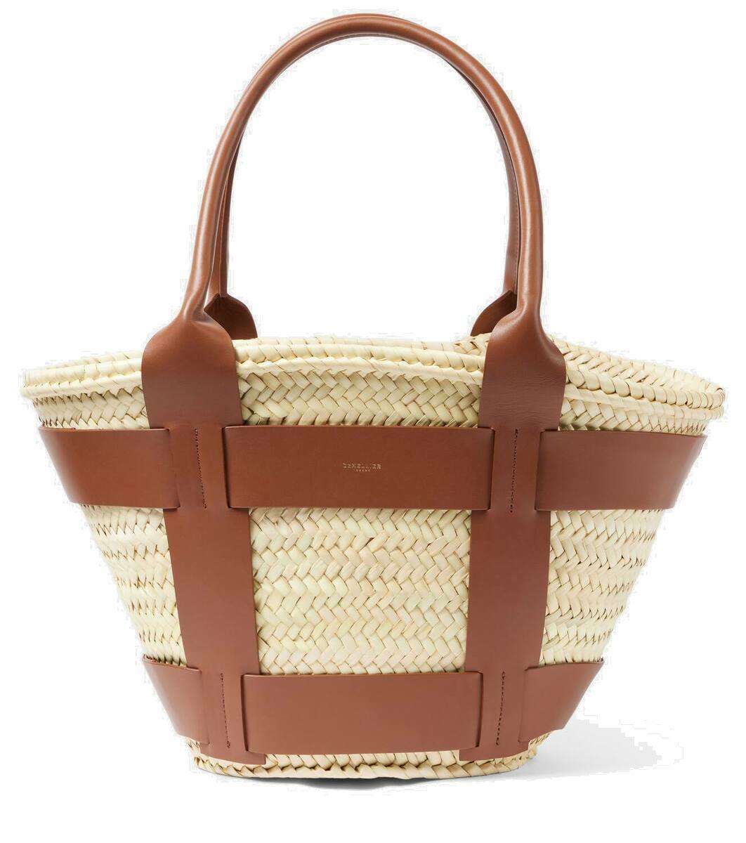 DeMellier Santorini leather-trimmed raffia tote bag DeMellier