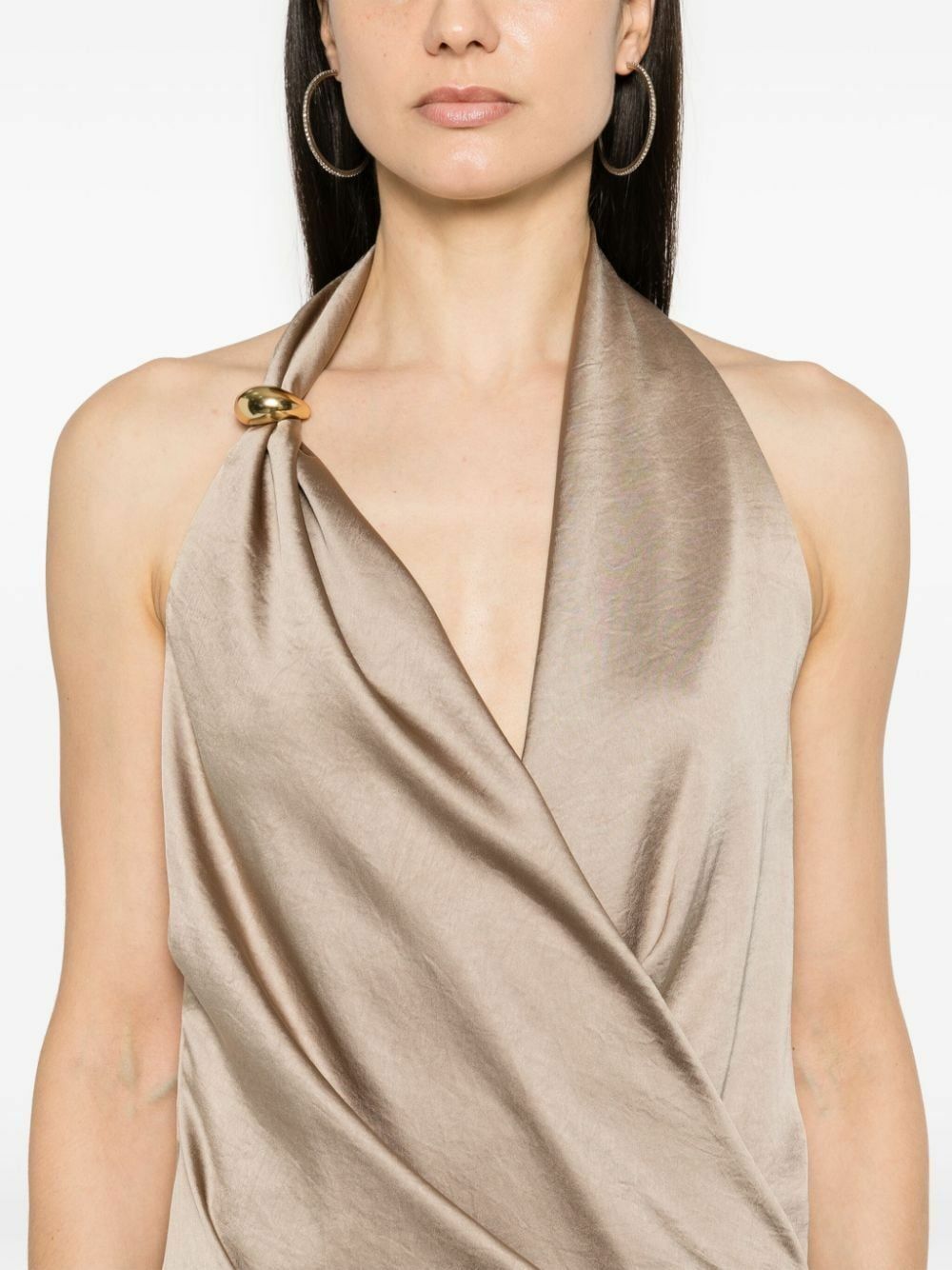 Blumarine Neutral Satin Draped Dress