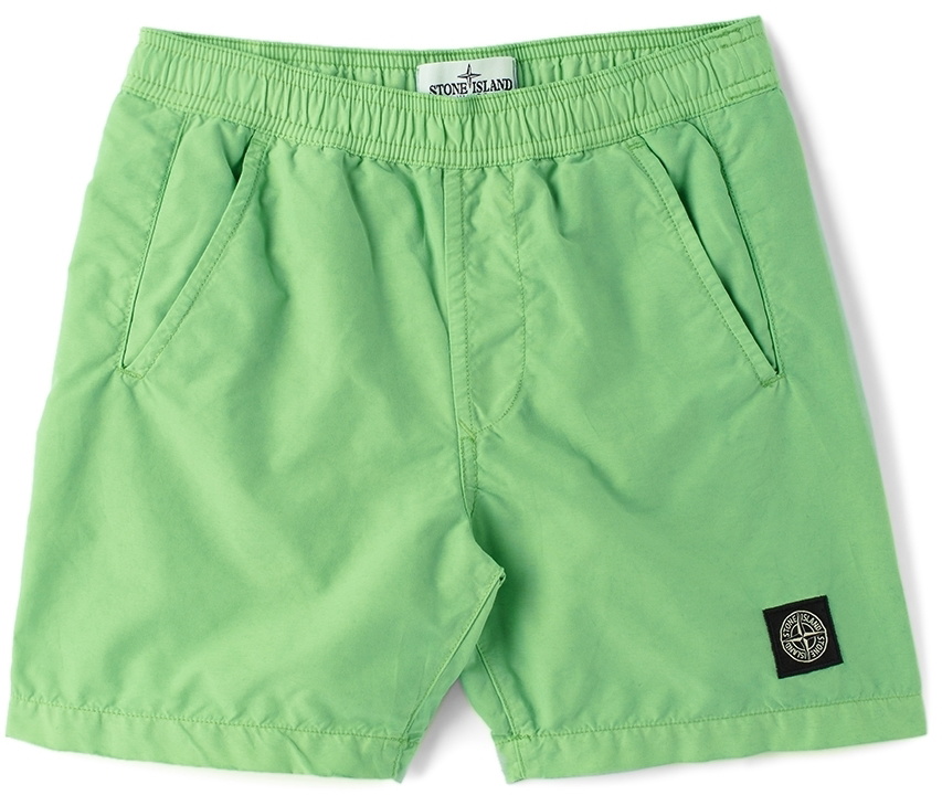 Stone Island Junior Kids Green Brushed Nylon Swim Shorts Stone Island Junior