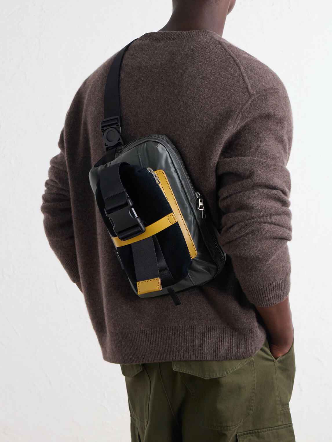Master-Piece - Sling Suede and Leather-Trimmed Nylon-Twill Messenger Bag