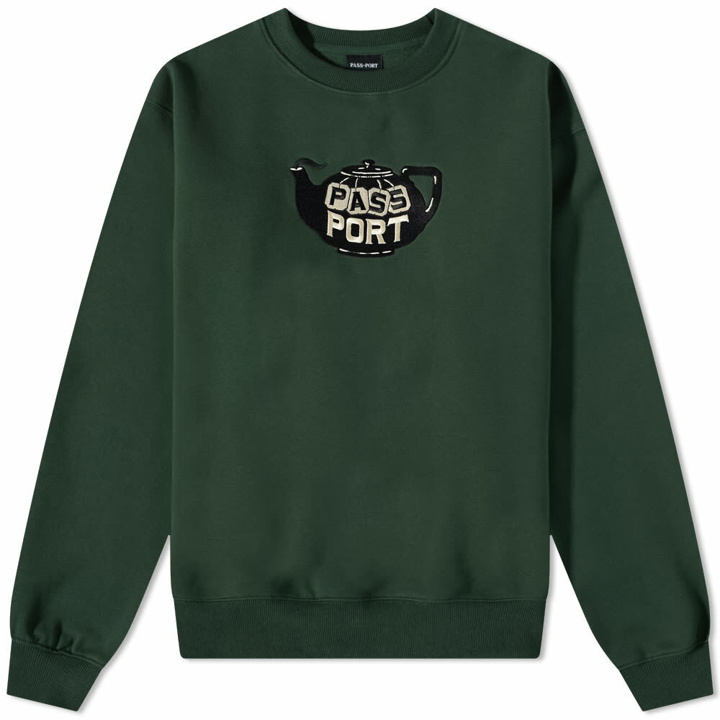 Photo: Pass~Port Men's Tea~Pot Embroidery Crew Sweat in Forest Green