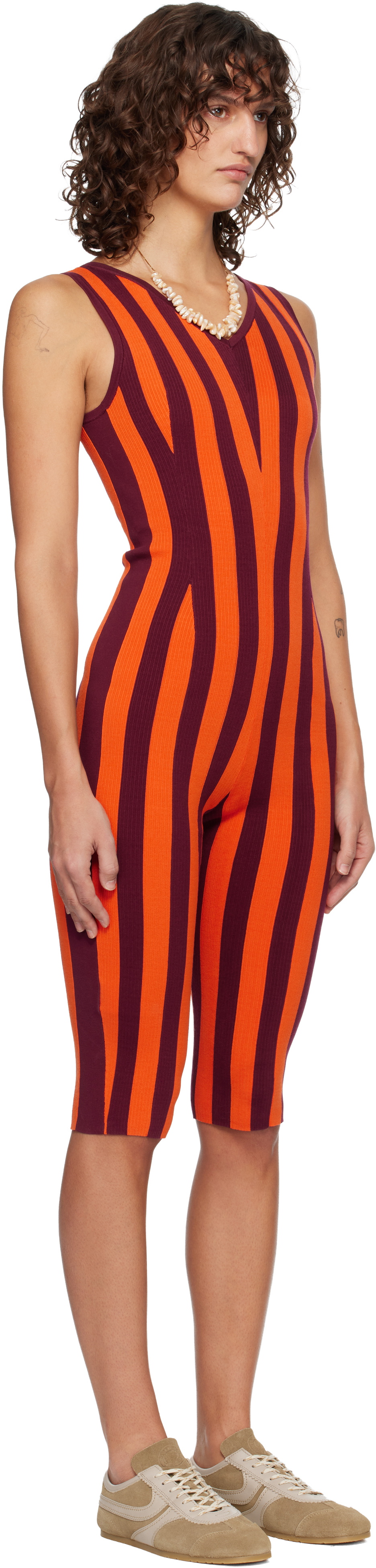 Dries Van Noten Orange & Burgundy Knitted Jumpsuit