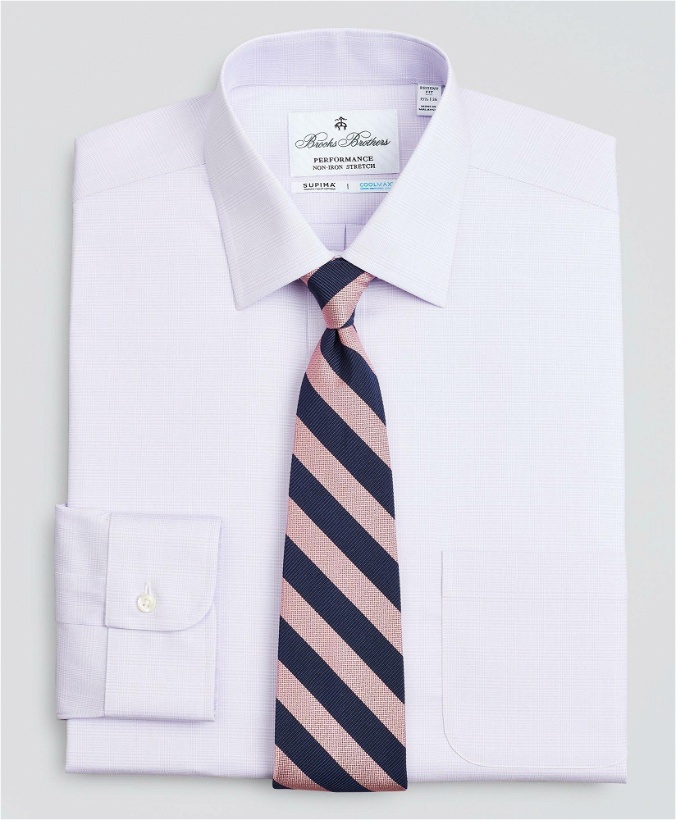 Photo: Brooks Brothers Men's Regent Regular-Fit Dress Shirt, Performance Non-Iron with COOLMAX, Ainsley Collar Twill Check | Lavender