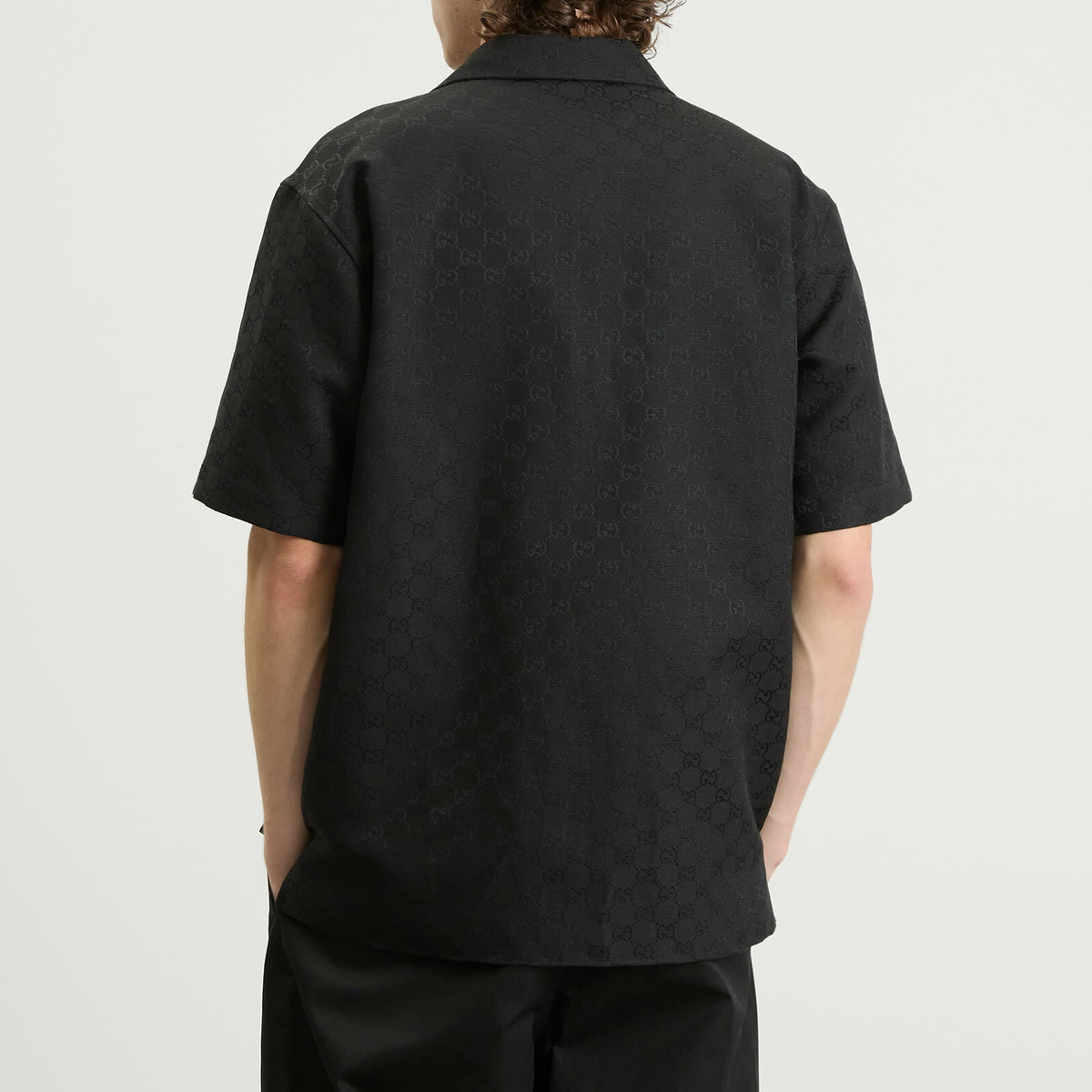 Gucci Men's Linen Blend GG Canvas Shirt in Black Gucci