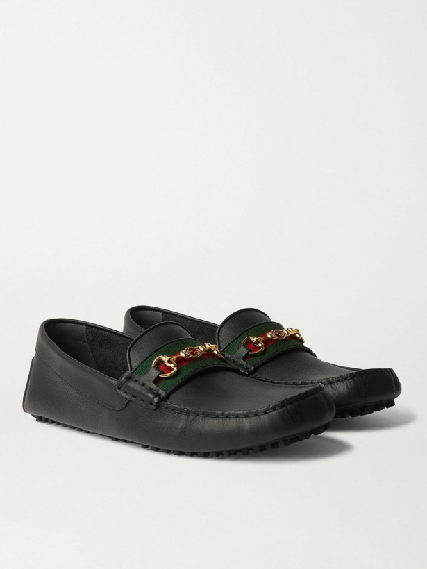 Photo: GUCCI - Ayrton Webbing-Trimmed Horsebit Leather Driving Shoes - Black