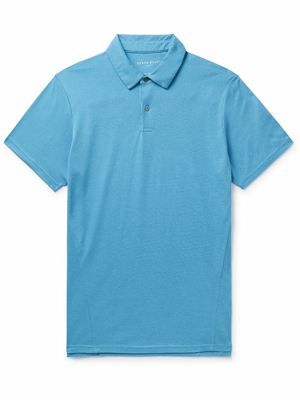 Photo: Derek Rose - Ramsay 4 Stretch Cotton and TENCEL™-Blend Piqué Polo Shirt - Blue